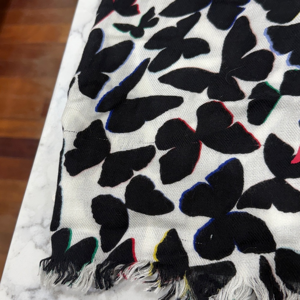 Kate Spade Black and White Butterfly Print Scarf - Picture 2 of 9